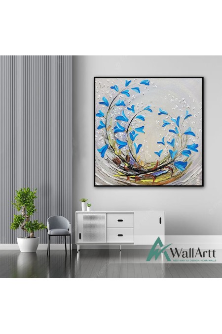 Abstract Blue Flower Tornado Textured Partial Oil Painting